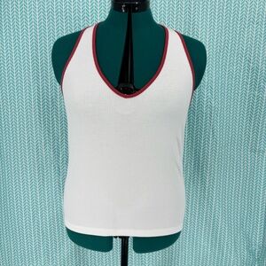 American Eagle Outfitters NWOT White Ribbed Deep V Halter Top with Red Trim, XL